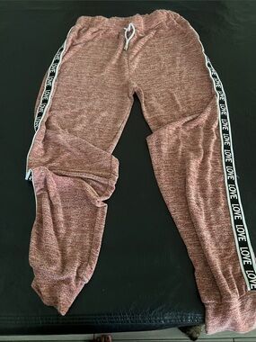 Women's Cozy Pink Marled Joggers with 'LOVE' Side Tape